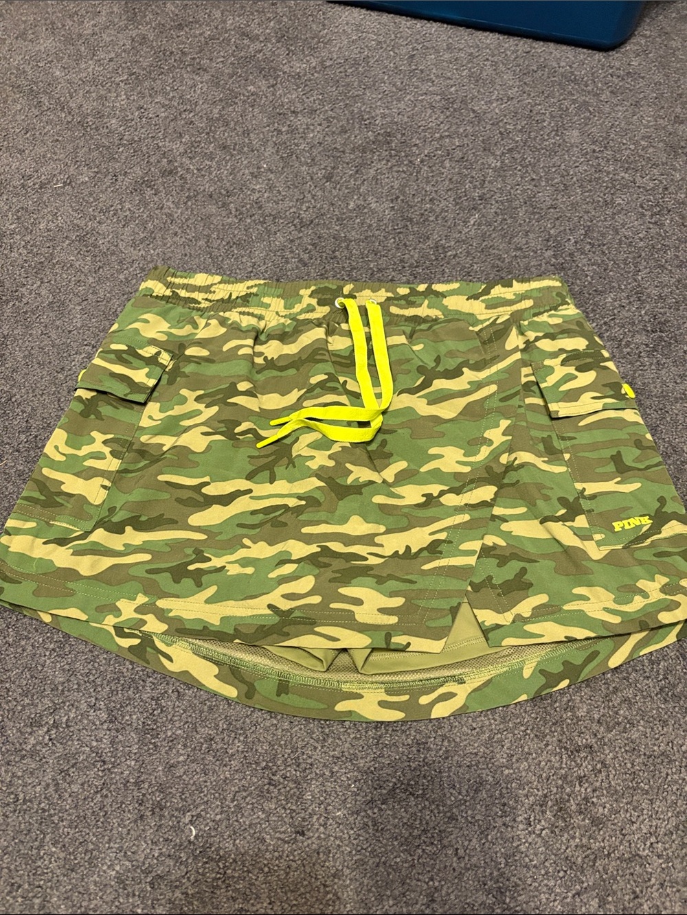 PINK Victoria's Secret Yellow-Green Camo Drawstring Skort